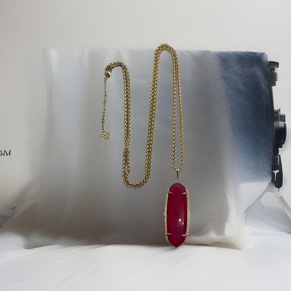 Kendra Scott Pink Agate Frances Long Pendant Necklace gold tone